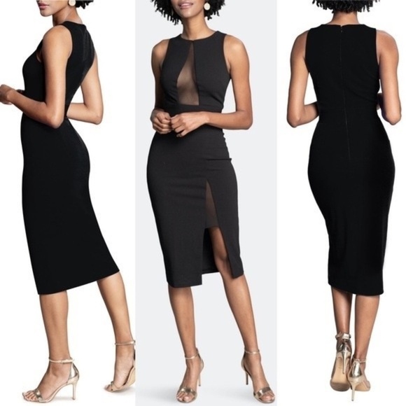 NWT Dress the Population Isla Mesh Panel Sleeveless Bodycon Midi Dress i… - Picture 1 of 2